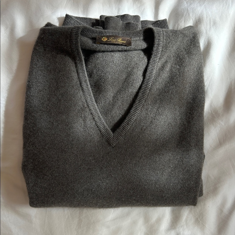 Loro Piana Charcoal V-Neck Sweater
